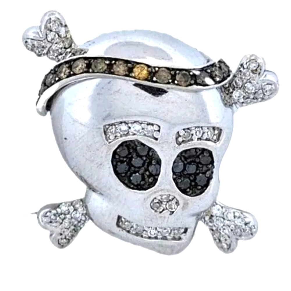 14k Gold Diamond Pendant Skull Bones Solid White Gold 4.8 grams